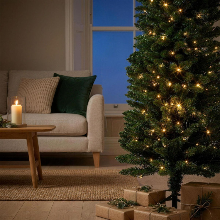 Christabelle 2.3m 7.5ft Pencil Pine Christmas Tree Pre Lit Multi Function LED Slim Artificial Indoor Xmas Decor Home image 6