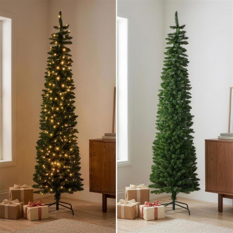 Christabelle 2.3m 7.5ft Pencil Pine Christmas Tree Pre Lit Multi Function LED Slim Artificial Indoor Xmas Decor Home image 9