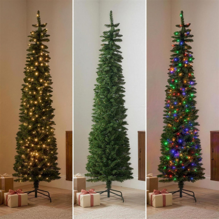 Christabelle 2.3m 7.5ft Pencil Pine Christmas Tree Pre Lit Multi Function LED Slim Artificial Indoor Xmas Decor Home image 10
