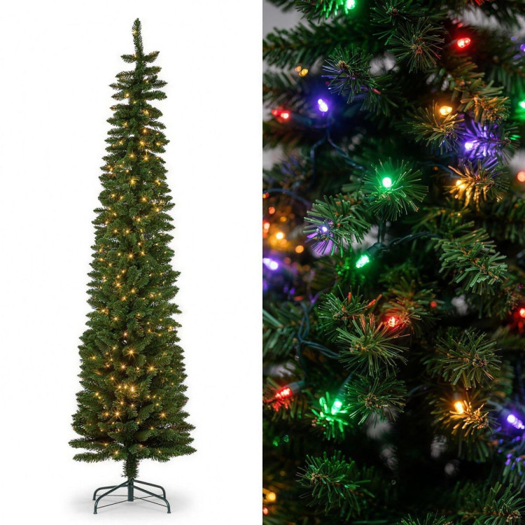 Christabelle 2.3m 7.5ft Pencil Pine Christmas Tree Pre Lit Multi Function LED Slim Artificial Indoor Xmas Decor Home image 12