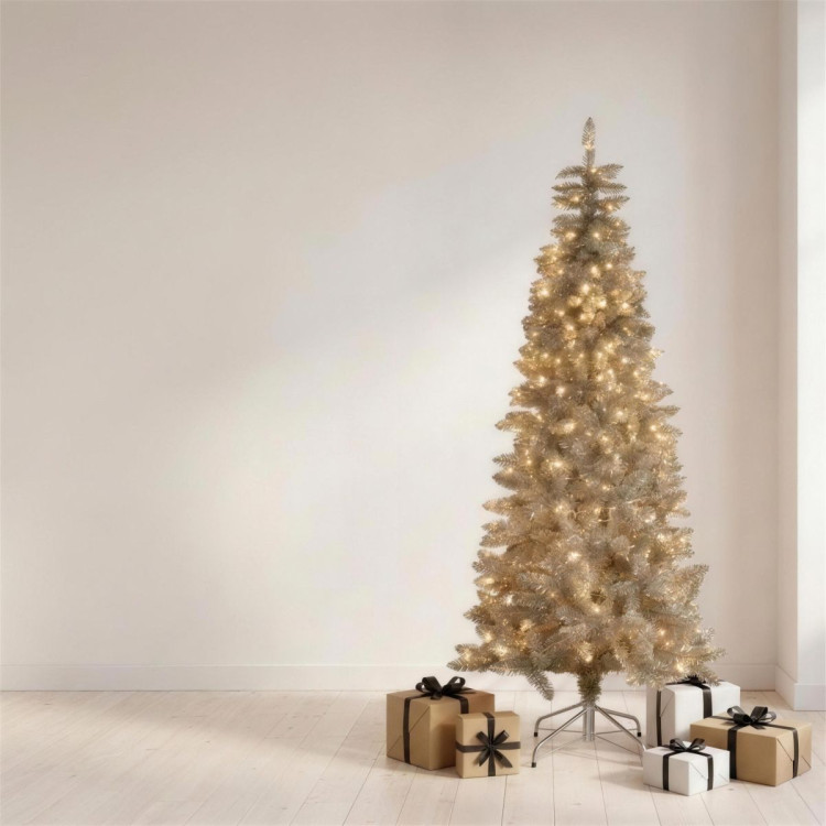 Christabelle 2.1m 7ft Silver Tinsel Christmas Tree Pre Lit Warm White LED Retro Artificial Indoor Xmas Decor Home image 5