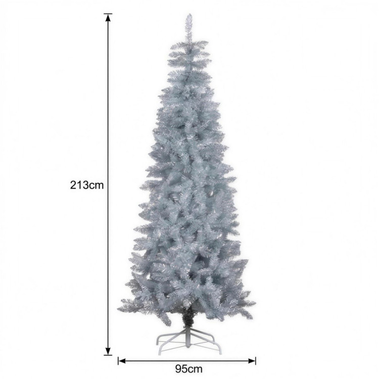 Christabelle 2.1m 7ft Silver Tinsel Christmas Tree Pre Lit Warm White LED Retro Artificial Indoor Xmas Decor Home image 3