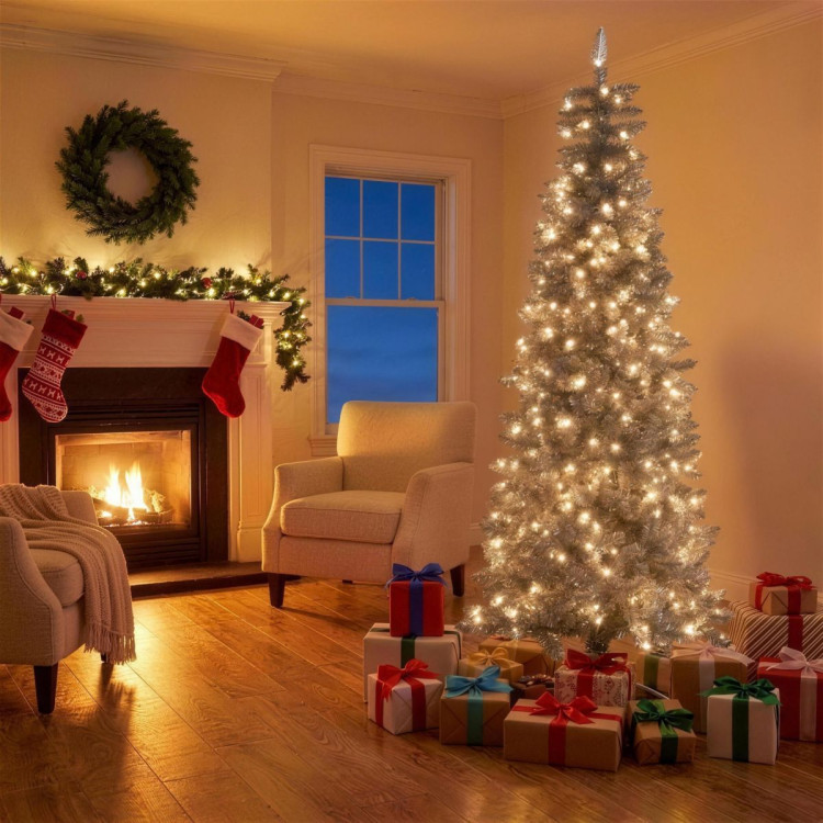 Christabelle 2.1m 7ft Silver Tinsel Christmas Tree Pre Lit Warm White LED Retro Artificial Indoor Xmas Decor Home image 10