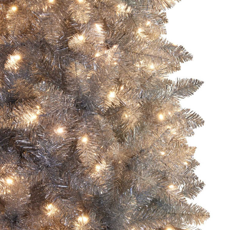 Christabelle 2.1m 7ft Silver Tinsel Christmas Tree Pre Lit Warm White LED Retro Artificial Indoor Xmas Decor Home image 13