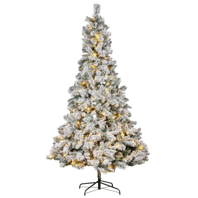 Christabelle 2.3m 7.5ft Snowy Dorset Pine Christmas Tree Pre Lit Multi Function LED Lightly Flocked Artificial Xmas Decor