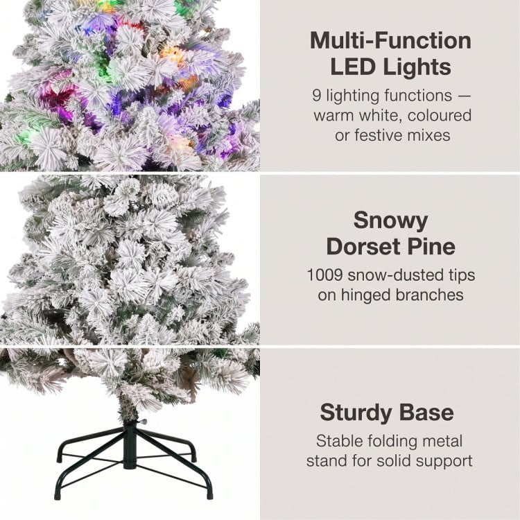 Christabelle 2.3m 7.5ft Snowy Dorset Pine Christmas Tree Pre Lit Multi Function LED Lightly Flocked Artificial Xmas Decor image 8