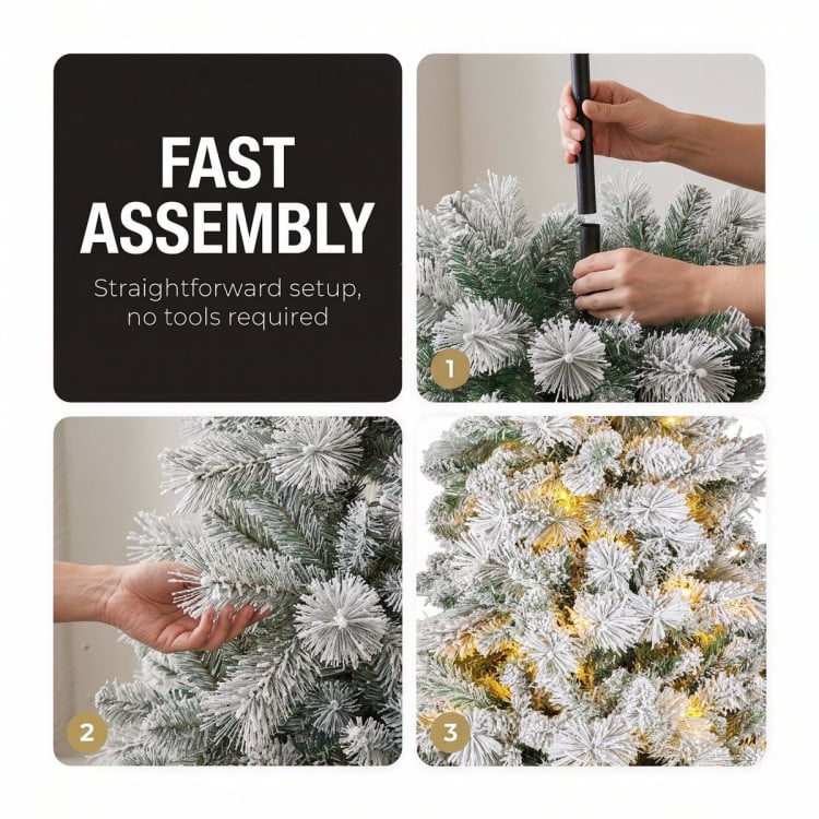 Christabelle 2.3m 7.5ft Snowy Dorset Pine Christmas Tree Pre Lit Multi Function LED Lightly Flocked Artificial Xmas Decor image 9