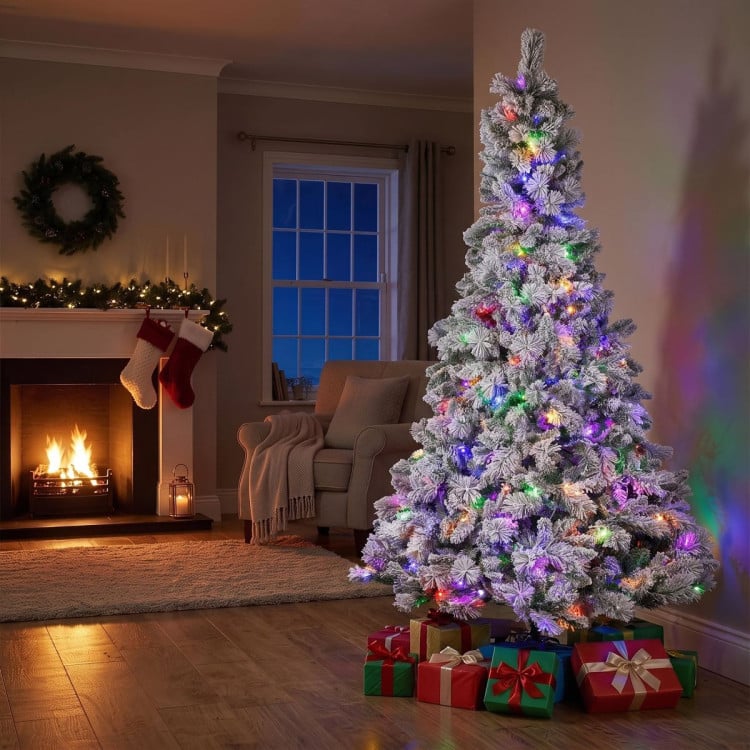 Christabelle 2.3m 7.5ft Snowy Dorset Pine Christmas Tree Pre Lit Multi Function LED Lightly Flocked Artificial Xmas Decor image 12