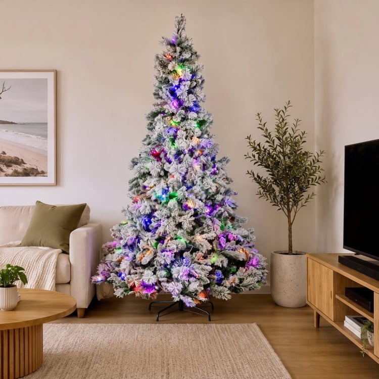 Christabelle 2.3m 7.5ft Snowy Dorset Pine Christmas Tree Pre Lit Multi Function LED Lightly Flocked Artificial Xmas Decor image 18