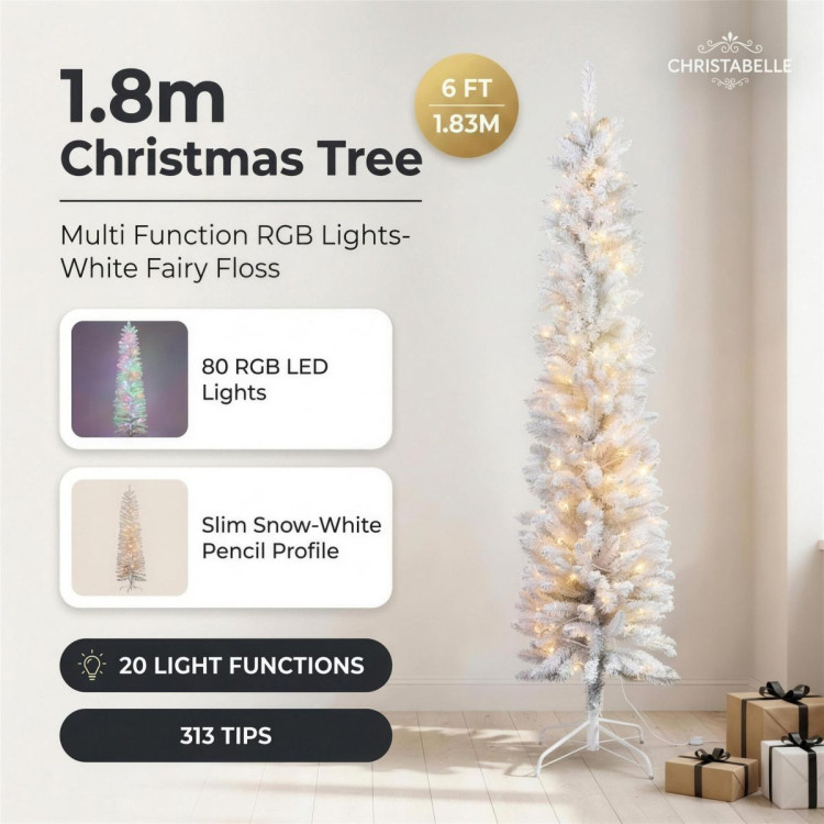 Christabelle 1.8m 6ft White Fairy Floss Christmas Tree Pre Lit RGB LED Flocked Slim 20 Modes Festive Holiday Decoration image 16