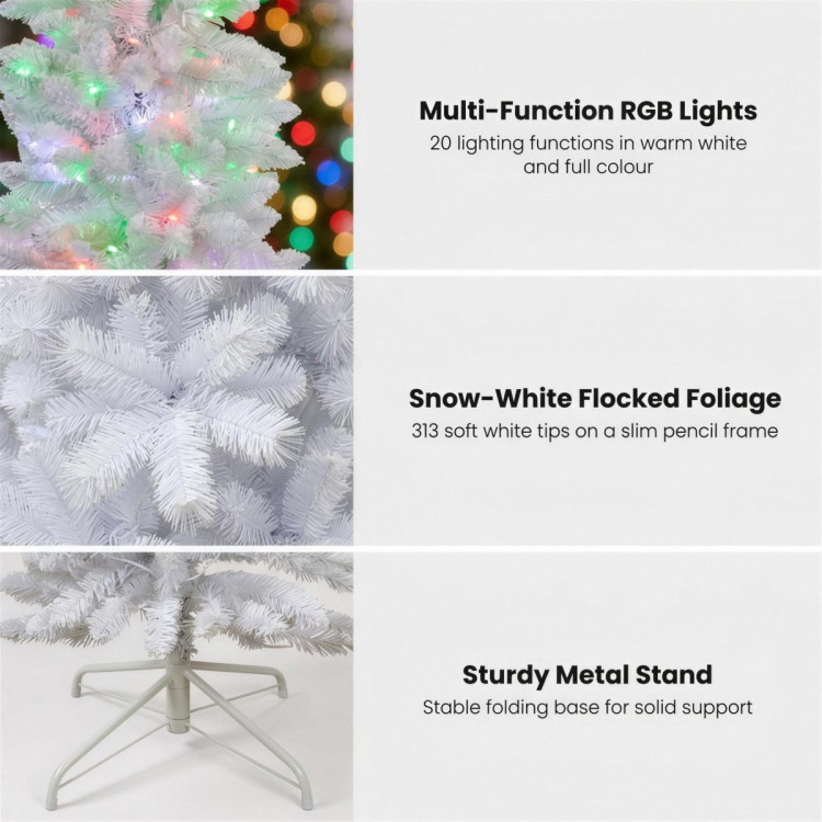 Christabelle 1.8m 6ft White Fairy Floss Christmas Tree Pre Lit RGB LED Flocked Slim 20 Modes Festive Holiday Decoration image 7