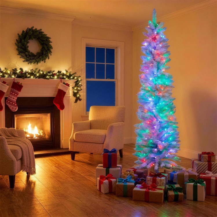 Christabelle 1.8m 6ft White Fairy Floss Christmas Tree Pre Lit RGB LED Flocked Slim 20 Modes Festive Holiday Decoration image 11