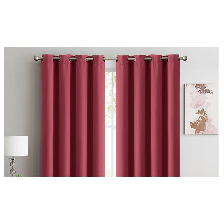 2x 100% Blockout Curtains Panels 3 Layers Eyelet Wine 140x230cm image 2