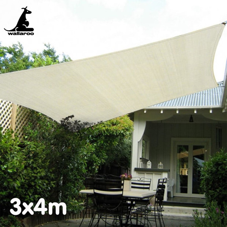 Wallaroo Waterproof 160GSM Outdoor Sun Shade Sail Canopy Cream 3 x 4m image 7