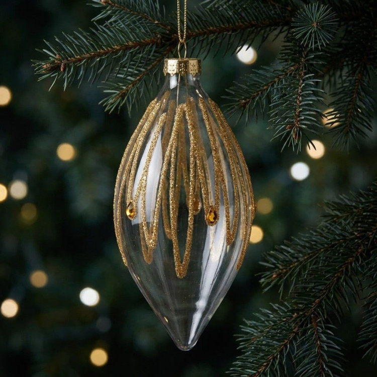 Christabelle 6 Glass Christmas Teardrop Baubles Gold Shimmer Jewels 13cm Xmas Tree Decorations Hanging Ornaments image 4
