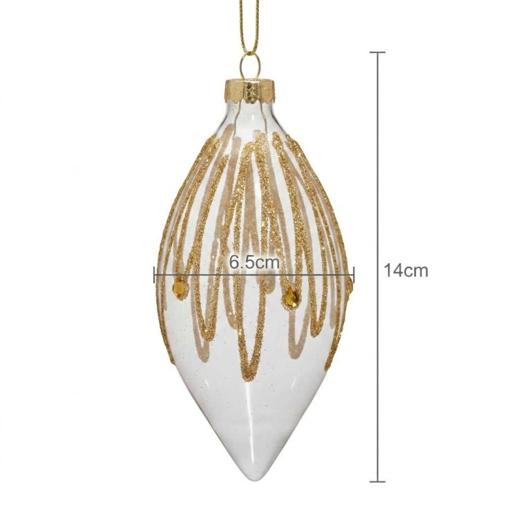 Christabelle 6 Glass Christmas Teardrop Baubles Gold Shimmer Jewels 13cm Xmas Tree Decorations Hanging Ornaments image 9