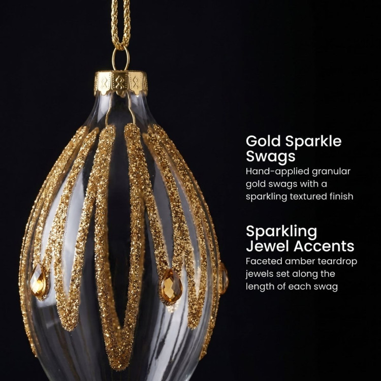 Christabelle 6 Glass Christmas Teardrop Baubles Gold Shimmer Jewels 13cm Xmas Tree Decorations Hanging Ornaments image 6