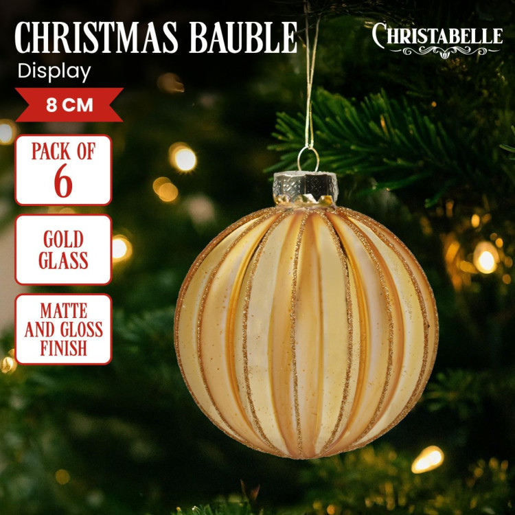 Christabelle Box of 6 Gold Glass Baubles with Matte & Gloss Finish image 3