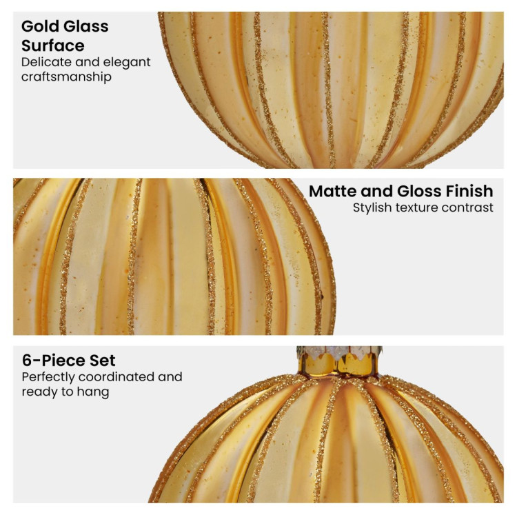 Christabelle Box of 6 Gold Glass Baubles with Matte & Gloss Finish image 6