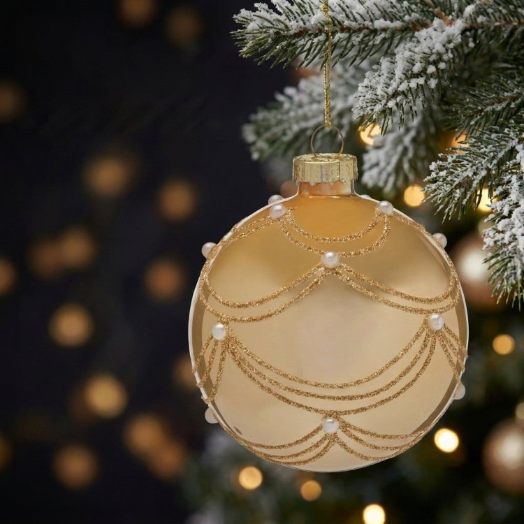 Christabelle 6 Champagne Glass Christmas Baubles Gold Swirl Pearl 8cm Xmas Tree Decorations Hanging Ornaments image 5