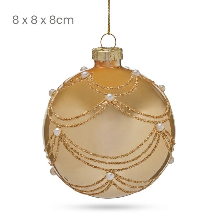 Christabelle 6 Champagne Glass Christmas Baubles Gold Swirl Pearl 8cm Xmas Tree Decorations Hanging Ornaments image 3
