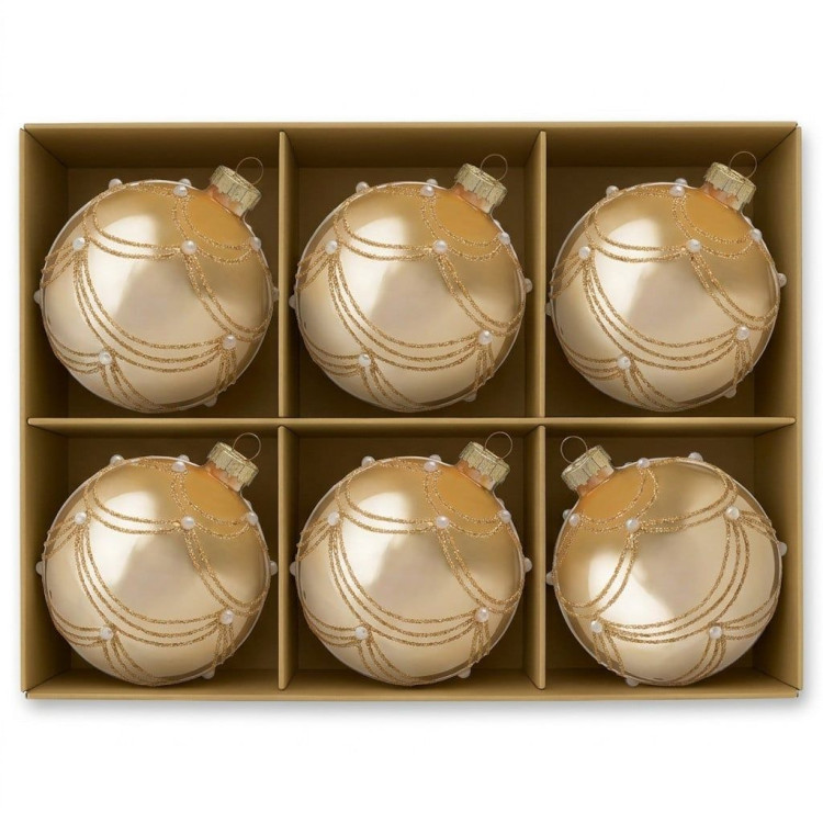 Christabelle 6 Champagne Glass Christmas Baubles Gold Swirl Pearl 8cm Xmas Tree Decorations Hanging Ornaments image 4