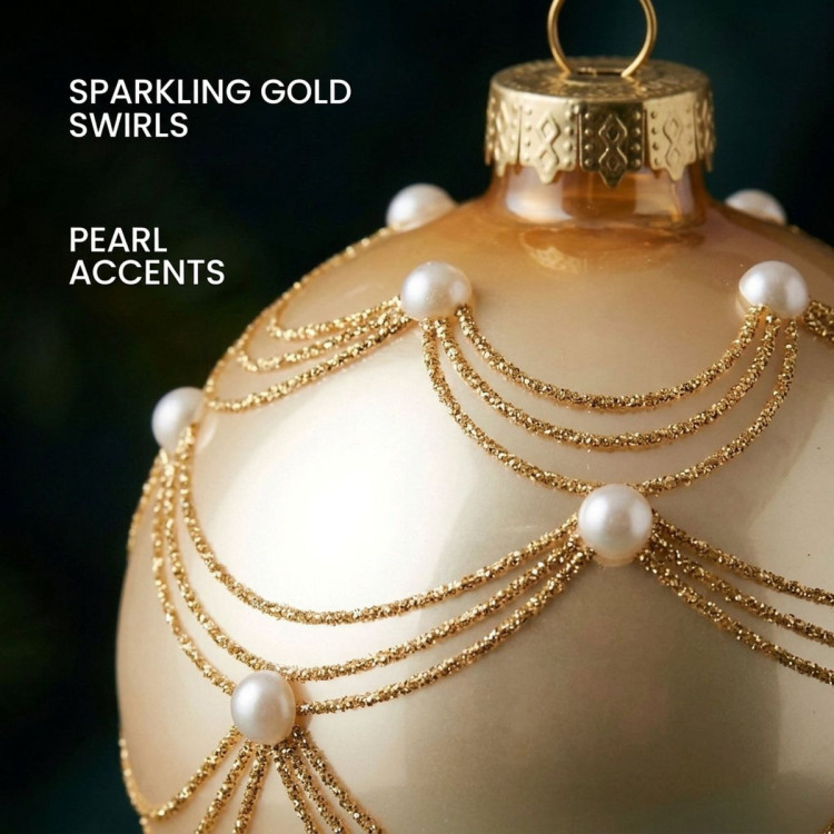 Christabelle 6 Champagne Glass Christmas Baubles Gold Swirl Pearl 8cm Xmas Tree Decorations Hanging Ornaments image 7