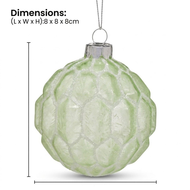 Christabelle 6 Pale Green Glass Christmas Baubles White Shimmer 8cm Xmas Tree Decorations Hanging Ornaments image 3