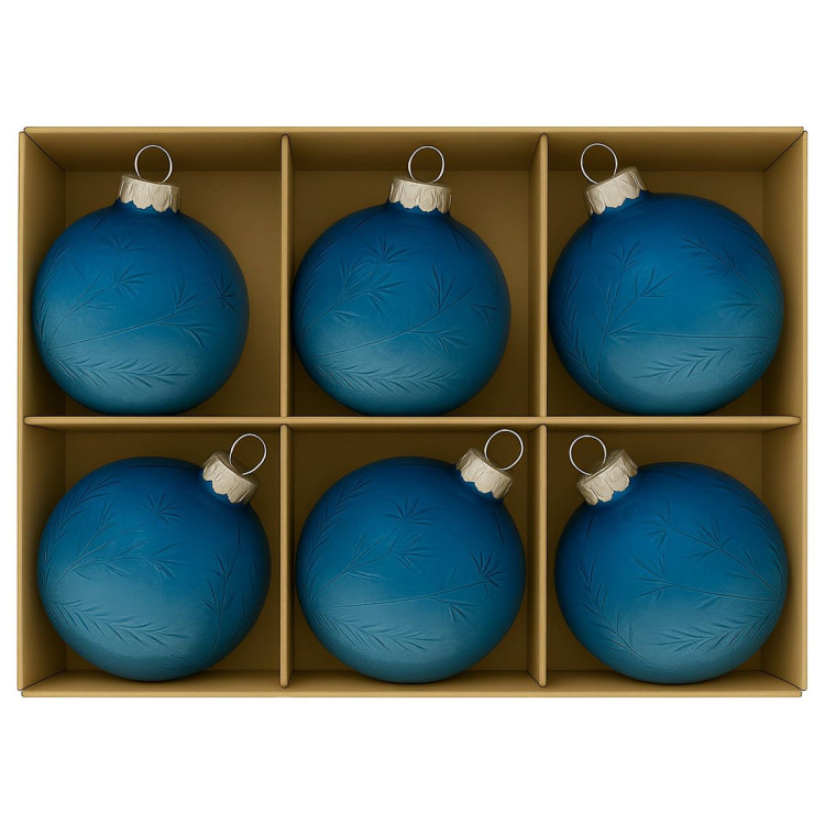 Christabelle Blue Glass Baubles 6Pcs with Etched Leaf Pattern Balls Christmas Tree Decoration Ornament image 5