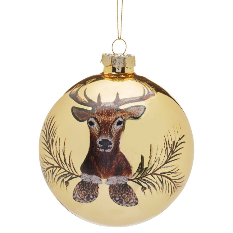 Christabelle Large Gold Glass Baubles 6Pcs with Reindeer Print Balls Christmas Tree Decoration Ornament image 3