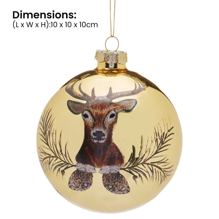 Christabelle Large Gold Glass Baubles 6Pcs with Reindeer Print Balls Christmas Tree Decoration Ornament image 4