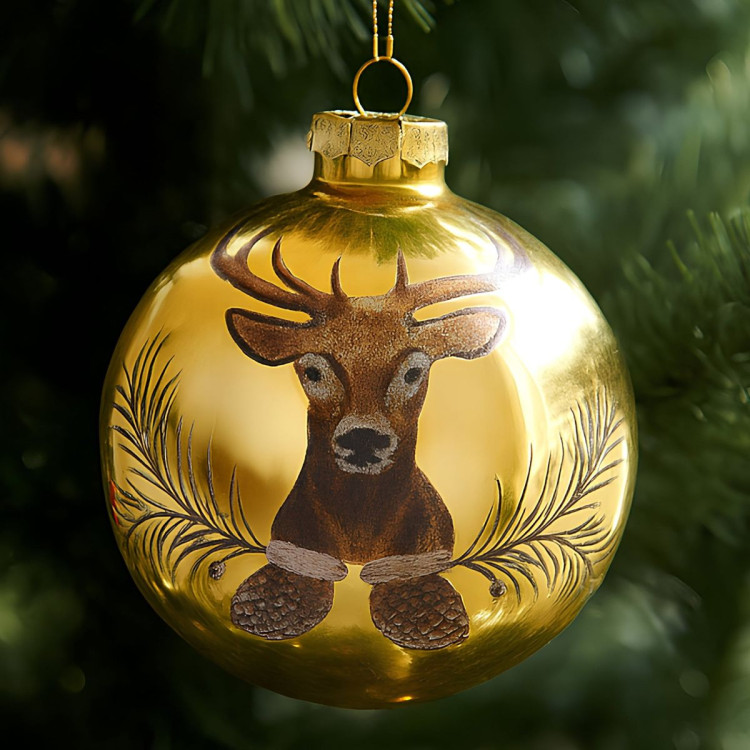 Christabelle Large Gold Glass Baubles 6Pcs with Reindeer Print Balls Christmas Tree Decoration Ornament image 7