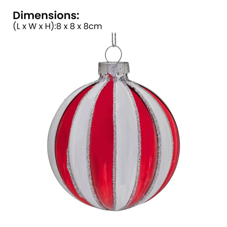 Christabelle Box of 6 Red & White Glass Baubles with Stripe Pattern image 4