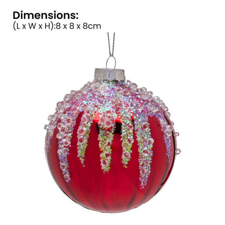 Christabelle Box of 6 Rich Red Glass Baubles with Sequin Frosting image 4
