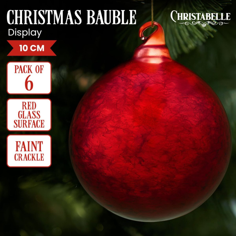 Christabelle Large Red Glass Baubles 6 Pcs with Faint Crackle Pattern Balls Christmas Tree Decoration Ornament image 7
