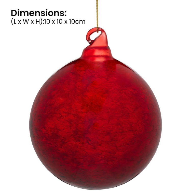 Christabelle Large Red Glass Baubles 6 Pcs with Faint Crackle Pattern Balls Christmas Tree Decoration Ornament image 4