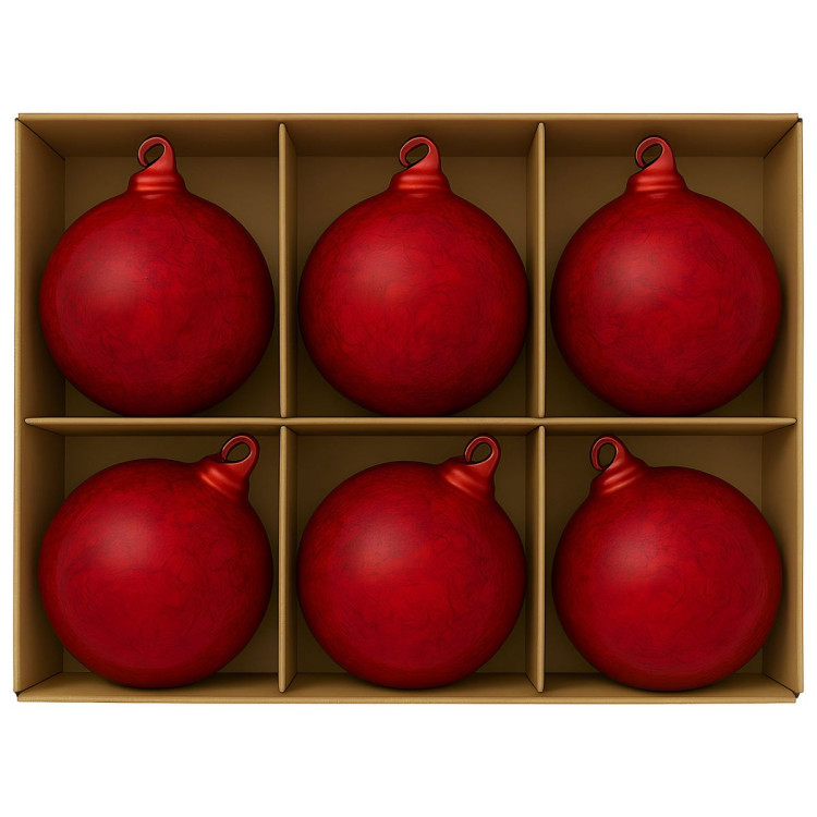Christabelle Large Red Glass Baubles 6 Pcs with Faint Crackle Pattern Balls Christmas Tree Decoration Ornament image 3