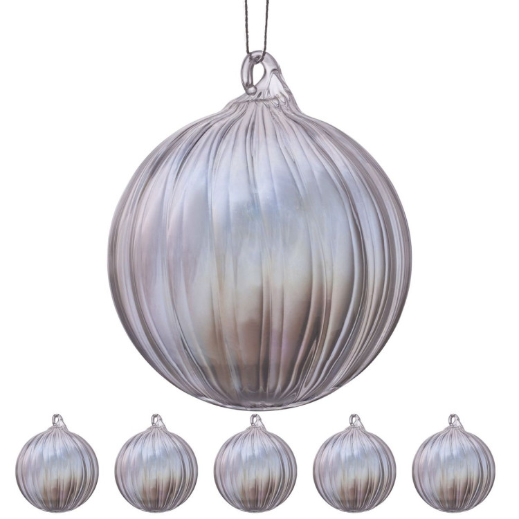 Christabelle Box of 6 Clear Glass Baubles with Stripe Pattern image 5