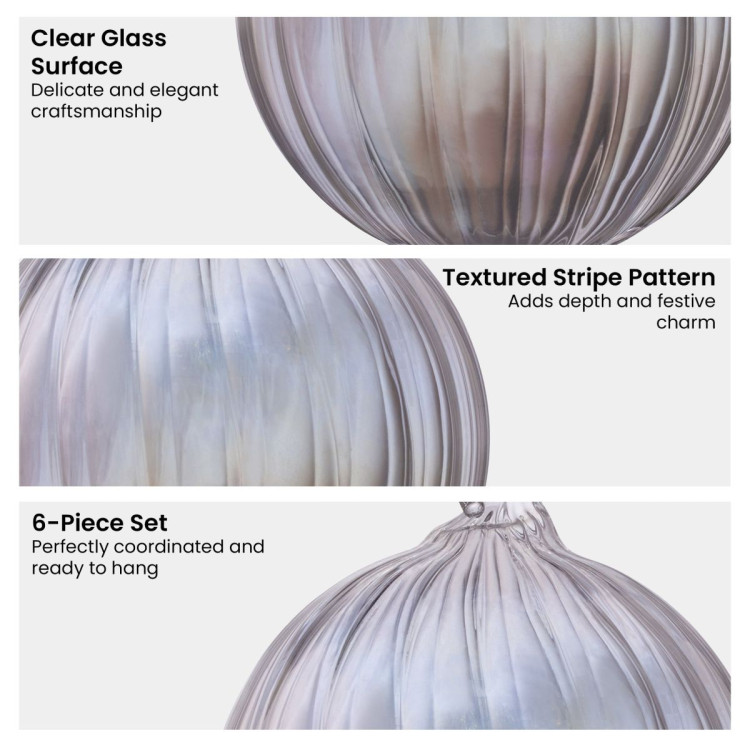 Christabelle Box of 6 Clear Glass Baubles with Stripe Pattern image 6