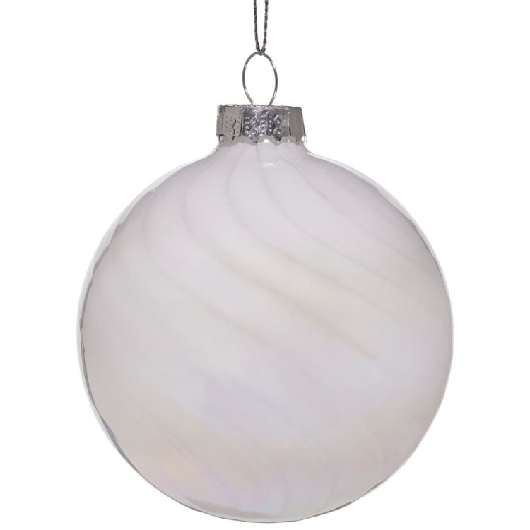 Christabelle Box of 6 White Glass Baubles with Stripe & Faint Iridescence image 3