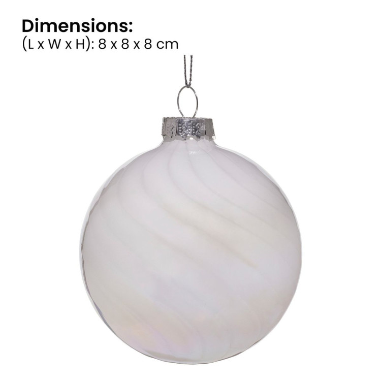 Christabelle Box of 6 White Glass Baubles with Stripe & Faint Iridescence image 4