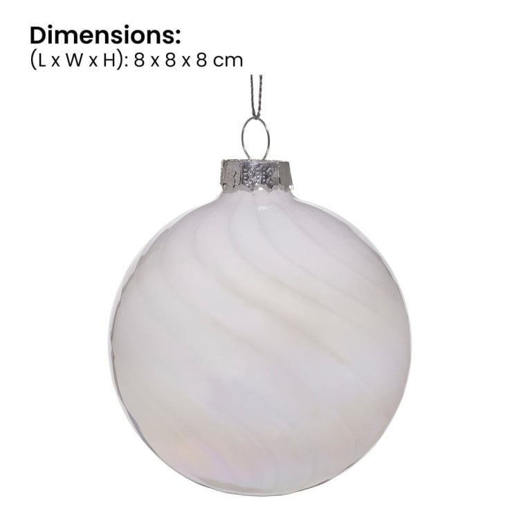 Christabelle Box of 6 White Glass Baubles with Stripe & Faint Iridescence image 4