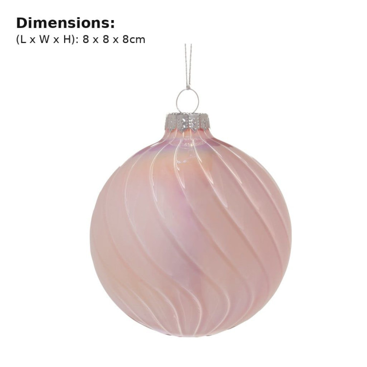 Christabelle 6 Pink Glass Christmas Baubles Gloss Textured 8cm Xmas Tree Decorations Hanging Ornaments Gift Boxed Set image 3