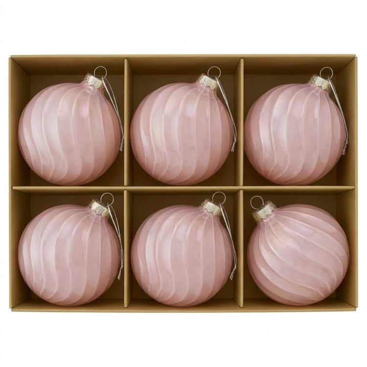 Christabelle 6 Pink Glass Christmas Baubles Gloss Textured 8cm Xmas Tree Decorations Hanging Ornaments Gift Boxed Set image 4