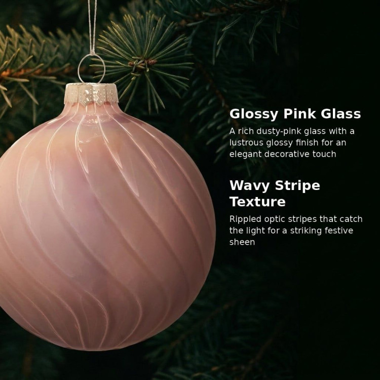 Christabelle 6 Pink Glass Christmas Baubles Gloss Textured 8cm Xmas Tree Decorations Hanging Ornaments Gift Boxed Set image 9