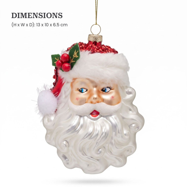 Christabelle 6 Glass Christmas Baubles Santa Head Fur Trim Novelty 13cm Xmas Tree Decorations Hanging Ornaments image 4