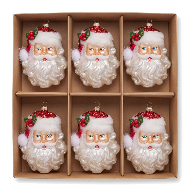 Christabelle 6 Glass Christmas Baubles Santa Head Fur Trim Novelty 13cm Xmas Tree Decorations Hanging Ornaments image 5