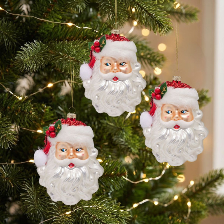 Christabelle 6 Glass Christmas Baubles Santa Head Fur Trim Novelty 13cm Xmas Tree Decorations Hanging Ornaments image 9