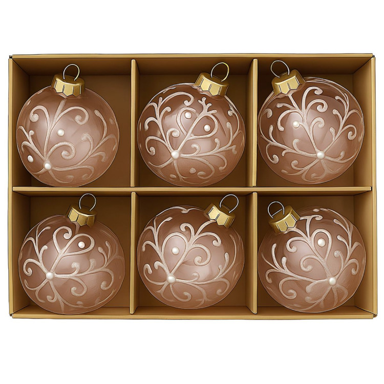 Christabelle Pink Glass Baubles 6Pcs with White Pattern & Pearls Balls Christmas Tree Decoration Ornament image 5
