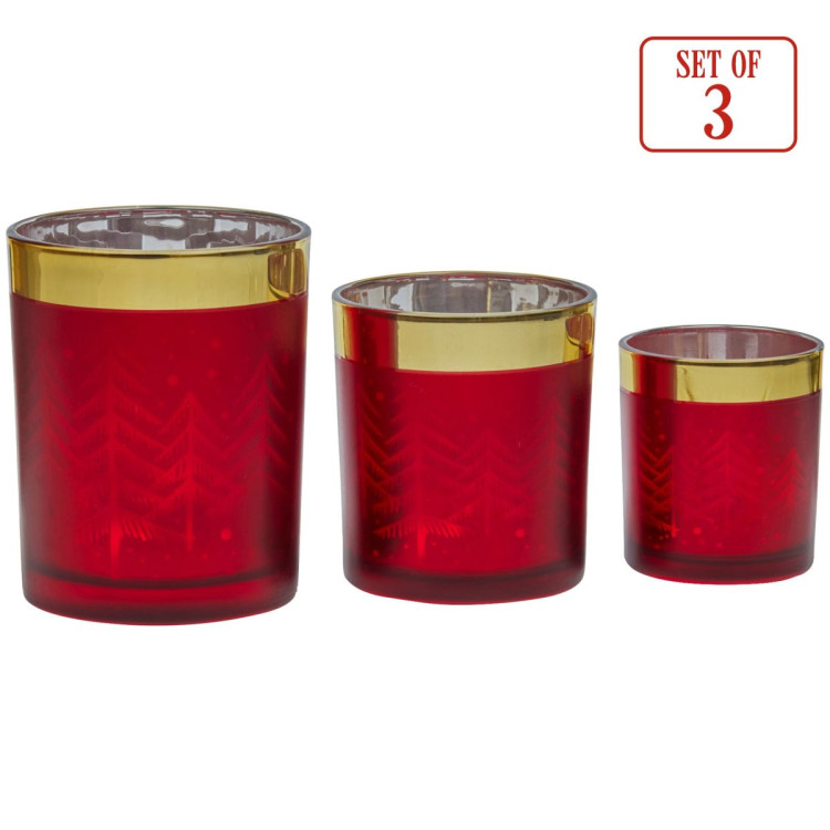 Christabelle Christmas Candle Jar Set of 3 Red and Gold Holiday Candle Holders image 5